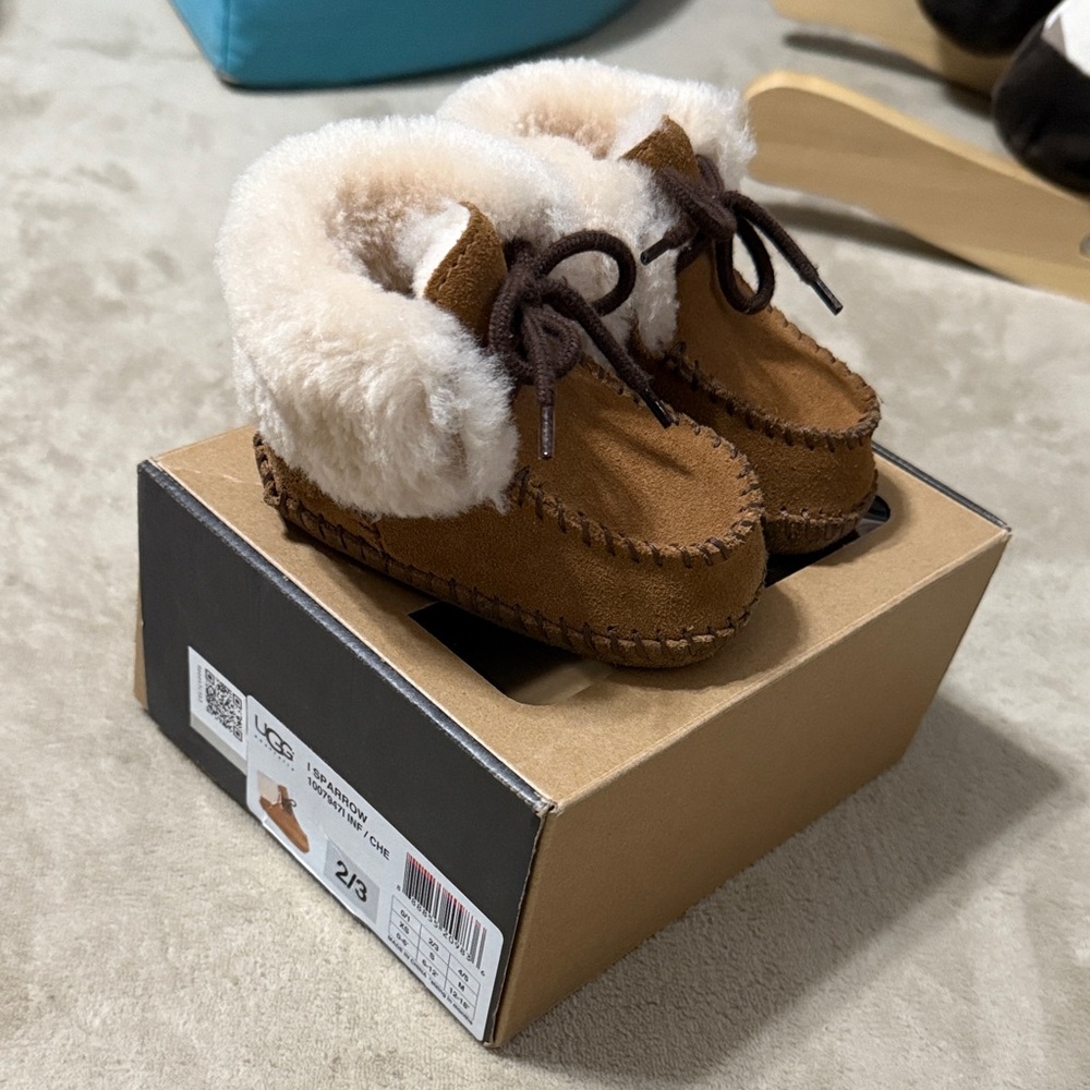 UGG Tan and Cream Baby Moccasins